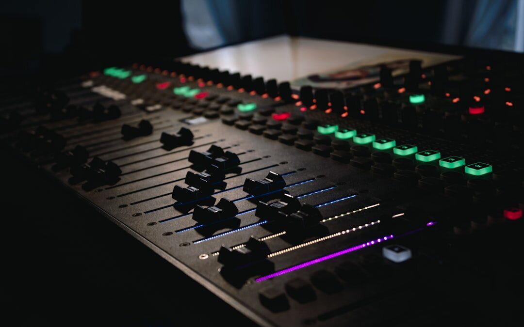 Professional soundboard with faders and knobs